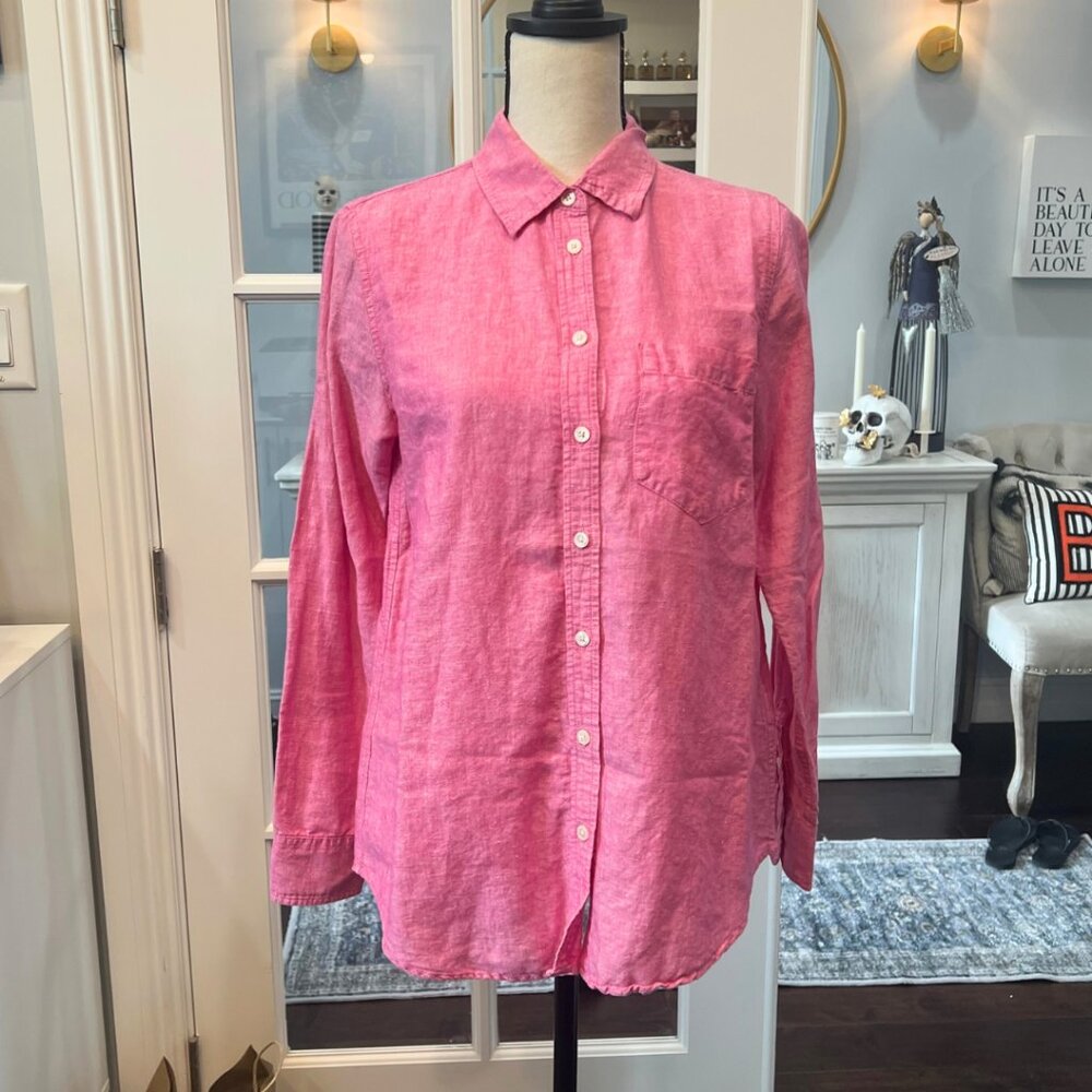Banana Republic Pink Button Down Linen Blend Long Sleeve Shirt S